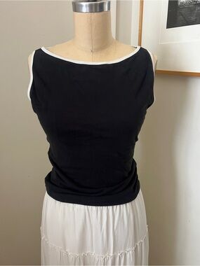 Abercrombie Boat Neck Black Tank with White Trim